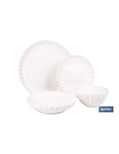 VAJILLA DE PORCELANA EN RELIEVE COLOR BLANCO ESMALTADO 16 PIEZAS