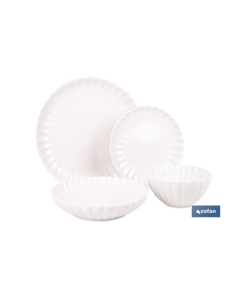 VAJILLA DE PORCELANA EN RELIEVE COLOR BLANCO ESMALTADO 16 PIEZAS