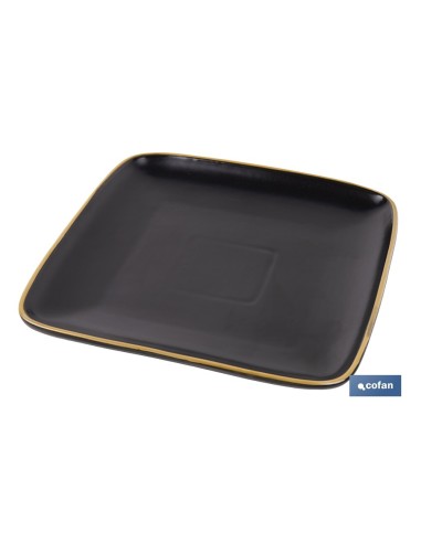 VAJILLA DE CERÁMICA DE COLOR NEGRO ESMALTADO DE FORMA CUADRADA CON BORDE VINTAGE 20 PIEZAS