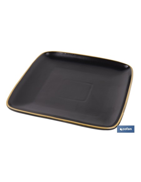 VAJILLA DE CERÁMICA DE COLOR NEGRO ESMALTADO DE FORMA CUADRADA CON BORDE VINTAGE 20 PIEZAS