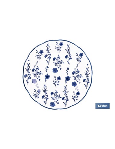 VAJILLA DE PORCELANA CON DETALLE FLORAL AZUL ESMALTADO DE FORMA IRREGULAR 18 PIEZAS