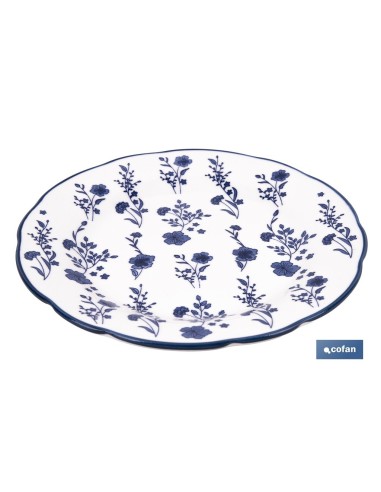 VAJILLA DE PORCELANA CON DETALLE FLORAL AZUL ESMALTADO DE FORMA IRREGULAR 18 PIEZAS