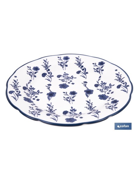 VAJILLA DE PORCELANA CON DETALLE FLORAL AZUL ESMALTADO DE FORMA IRREGULAR 18 PIEZAS