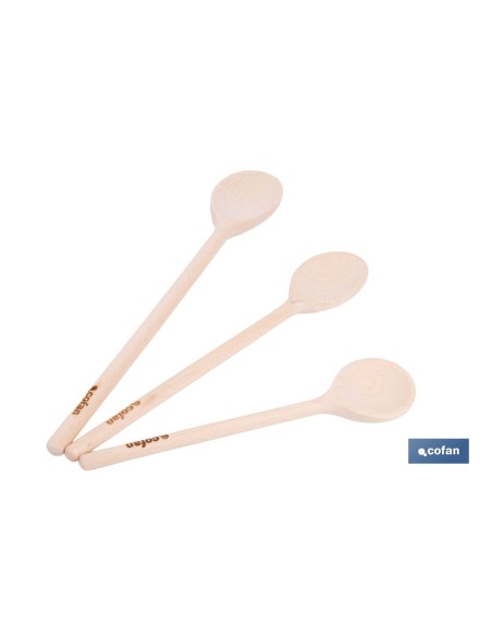 SET DE 3 CUCHARAS REDONDAS DE MADERA 20 CM, 25 CM, 30 CM