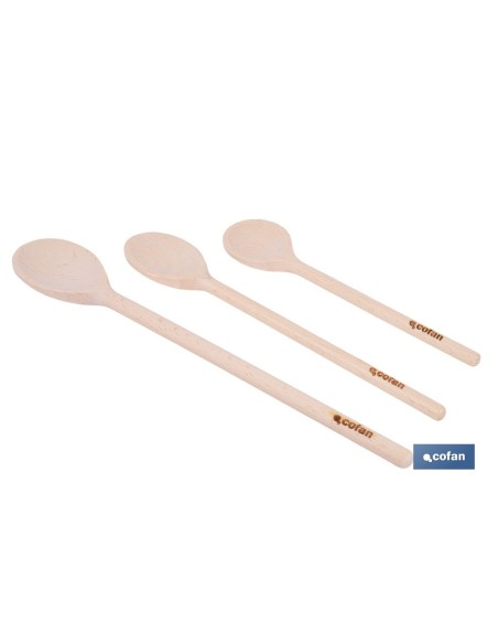 SET DE 3 CUCHARAS REDONDAS DE MADERA 20 CM, 25 CM, 30 CM