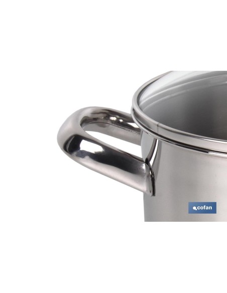 OLLA INOX INDUCCIÓN 5.3 L MOD POLENTA TAPA DE VIDRIO Ø220 MM