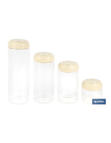 BOTE DE VIDRIO BOROSILICATO CON TAPA BEIGE GAMA LAUREL 1700 ML