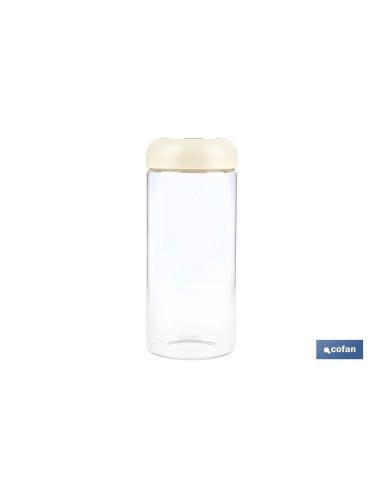 BOTE DE VIDRIO BOROSILICATO CON TAPA BEIGE GAMA LAUREL 1300 ML