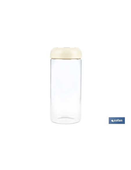 BOTE DE VIDRIO BOROSILICATO CON TAPA BEIGE GAMA LAUREL 1300 ML