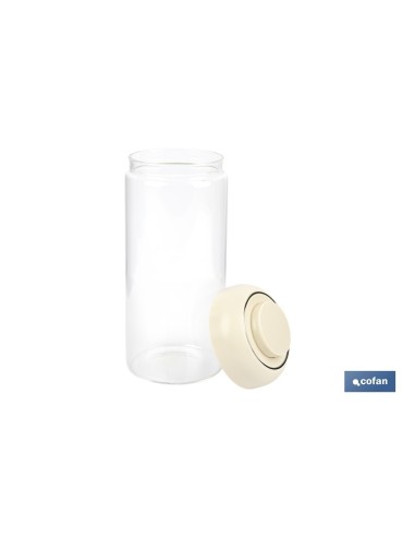 BOTE DE VIDRIO BOROSILICATO CON TAPA BEIGE GAMA LAUREL 1300 ML