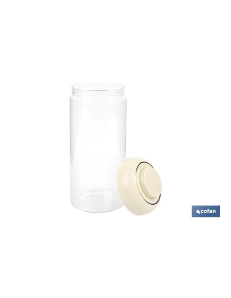 BOTE DE VIDRIO BOROSILICATO CON TAPA BEIGE GAMA LAUREL 1300 ML