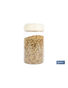 BOTE DE VIDRIO BOROSILICATO CON TAPA BEIGE GAMA LAUREL 1000 ML