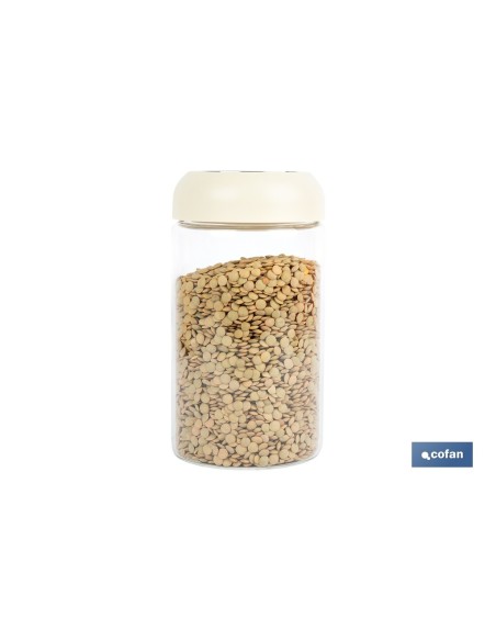 BOTE DE VIDRIO BOROSILICATO CON TAPA BEIGE GAMA LAUREL 1000 ML