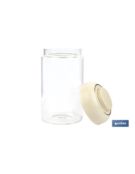 BOTE DE VIDRIO BOROSILICATO CON TAPA BEIGE GAMA LAUREL 1000 ML