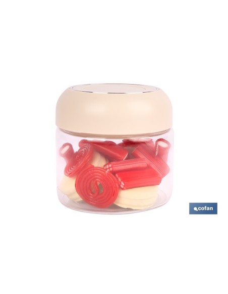 BOTE DE VIDRIO BOROSILICATO CON TAPA BEIGE GAMA LAUREL 400 ML