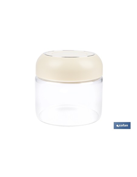 BOTE DE VIDRIO BOROSILICATO CON TAPA BEIGE GAMA LAUREL 400 ML
