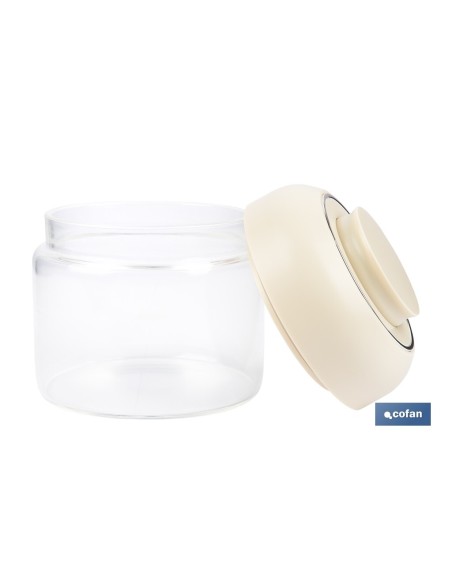 BOTE DE VIDRIO BOROSILICATO CON TAPA BEIGE GAMA LAUREL 400 ML