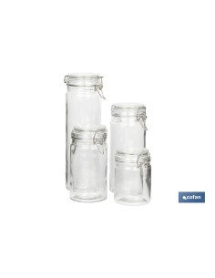SET 4 FRASCOS CRISTAL+ CLIP ACERO 2100ML,1500ML,1150ML,750ML