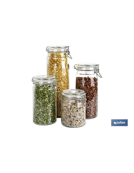 SET 4 FRASCOS CRISTAL+ CLIP ACERO 2100ML,1500ML,1150ML,750ML