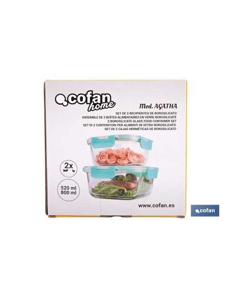 SET DE 2 RECIPIENTES DE BOROSILICATO MODELO AGATHA 520 ML - 800 ML