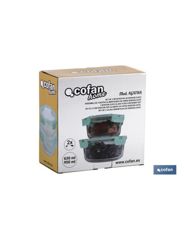 SET DE 2 RECIPIENTES DE BOROSILICATO MODELO AGATHA 620 ML - 950ML