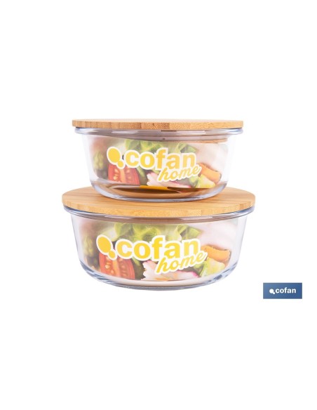 SET DE 2 RECIPIENTES DE BOROSILICATO CON TAPA DE BAMBÚ MODELO PANDA 620 ML - 950 ML