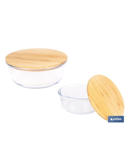 SET DE 2 RECIPIENTES DE BOROSILICATO CON TAPA DE BAMBÚ MODELO PANDA 620 ML - 950 ML