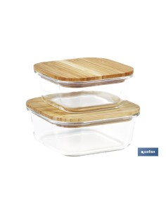 SET DE 2 RECIPIENTES DE BOROSILICATO CON TAPA DE BAMBÚ MODELO PANDA 520 ML - 800 ML