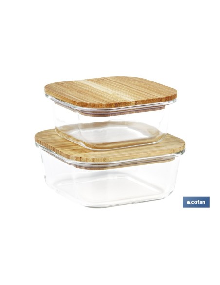 SET DE 2 RECIPIENTES DE BOROSILICATO CON TAPA DE BAMBÚ MODELO PANDA 520 ML - 800 ML