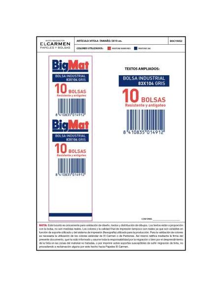 BOLSA DE BASURA INDUSTRIAL ECO GRIS 83X104 (10 BOSAS/ROLLO) EL CARMEN