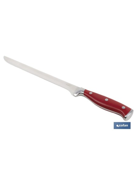 CUCHILLO JAMONERO/SALMONERO HOJA 25cm MODELO AGUACEJO ROJO