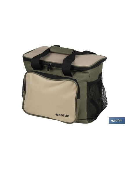 NEVERA TEXTIL PORTÁTIL MULTIBOLSILLOS COLOR VERDE/BEIGE 20 L