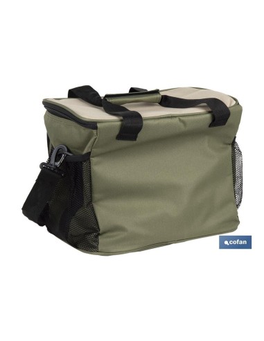 NEVERA TEXTIL PORTÁTIL MULTIBOLSILLOS COLOR VERDE/BEIGE 20 L