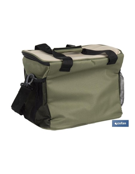 NEVERA TEXTIL PORTÁTIL MULTIBOLSILLOS COLOR VERDE/BEIGE 20 L