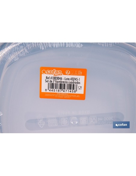 SET DE 7 FIAMBRERAS CUADRADAS 220/350/600/1200/2000/2700/3600 ML