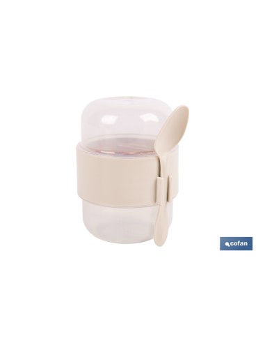 SET DE 3 RECIPIENTES CON TAPA, CUCHARA Y COMPARTIMIENTO INTERIOR 200ML+200ML