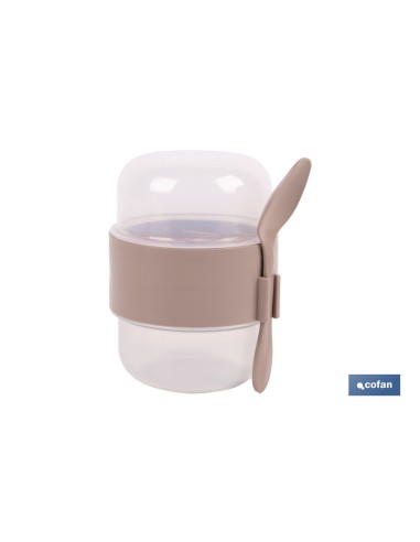 SET DE 3 RECIPIENTES CON TAPA, CUCHARA Y COMPARTIMIENTO INTERIOR 200ML+200ML