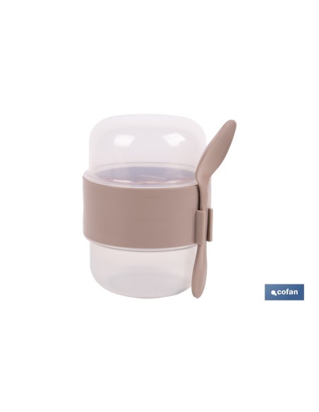 SET DE 3 RECIPIENTES CON TAPA, CUCHARA Y COMPARTIMIENTO INTERIOR 200ML+200ML