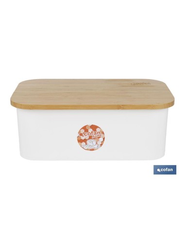 PANERA CON TAPA DE BAMBÚ COLOR BLANCO/MADERA 36 X 24 X13 CM