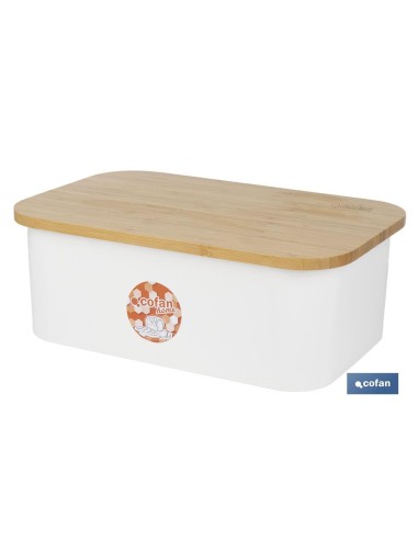 PANERA CON TAPA DE BAMBÚ COLOR BLANCO/MADERA 36 X 24 X13 CM