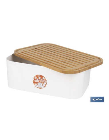 PANERA CON TAPA DE BAMBÚ COLOR BLANCO/MADERA 36 X 24 X13 CM