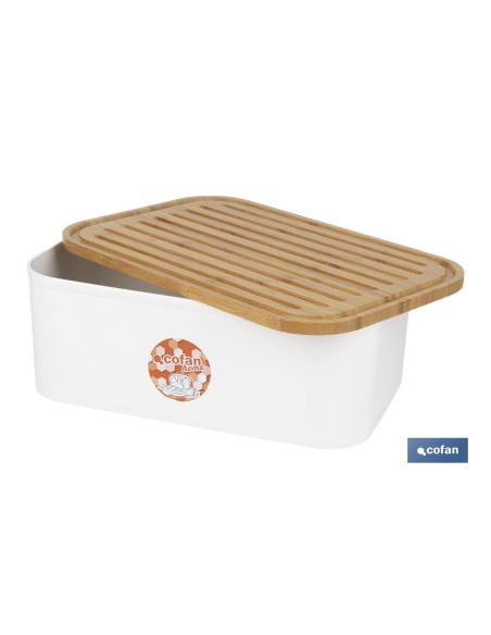 PANERA CON TAPA DE BAMBÚ COLOR BLANCO/MADERA 36 X 24 X13 CM