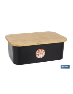PANERA CON TAPA DE BAMBÚ COLOR NEGRO/MADERA 36 X 24 X13 CM