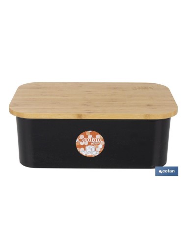PANERA CON TAPA DE BAMBÚ COLOR NEGRO/MADERA 36 X 24 X13 CM