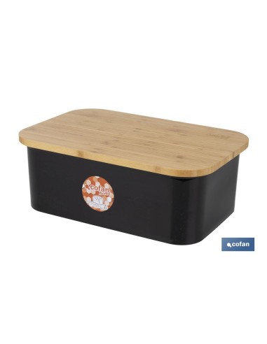 PANERA CON TAPA DE BAMBÚ COLOR NEGRO/MADERA 36 X 24 X13 CM