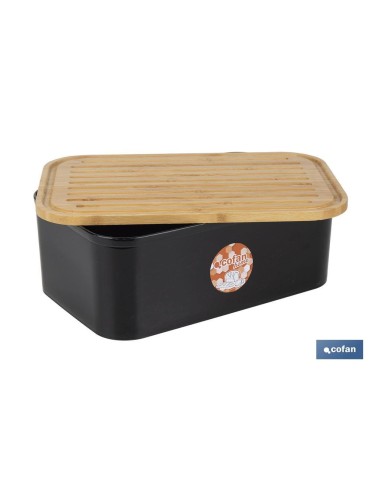 PANERA CON TAPA DE BAMBÚ COLOR NEGRO/MADERA 36 X 24 X13 CM