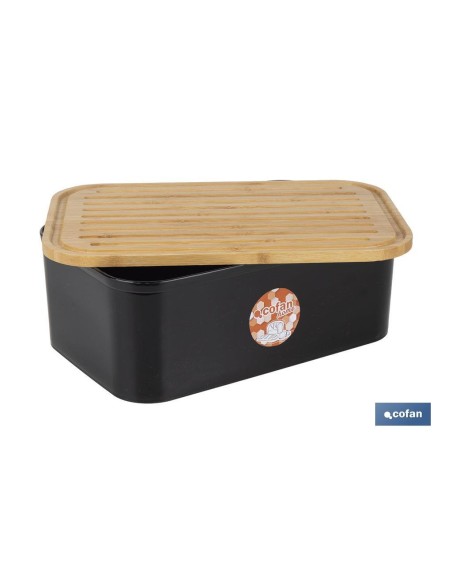 PANERA CON TAPA DE BAMBÚ COLOR NEGRO/MADERA 36 X 24 X13 CM