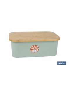 PANERA CON TAPA DE BAMBÚ COLOR VERDE/MADERA 36 X 24 X13 CM