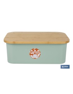 PANERA CON TAPA DE BAMBÚ COLOR VERDE/MADERA 36 X 24 X13 CM 2