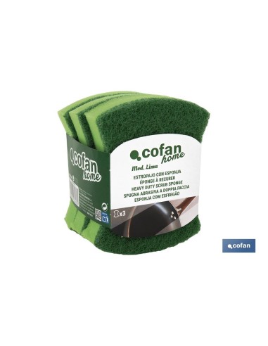 PACK DE 3 ESTROPAJOS VERDES CON ESPONJA